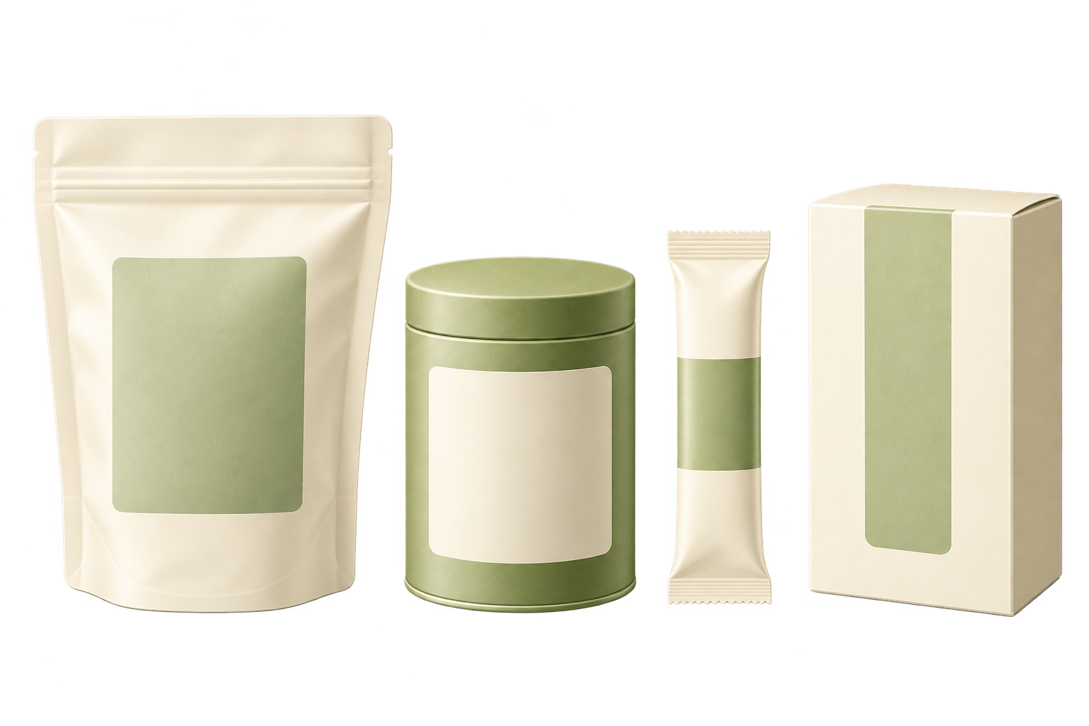 Illustrative Cheerun pouch, tin, stick pack and outer box, beside a private label concept and colour swatches