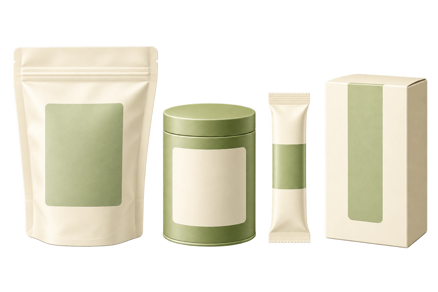 Illustrative Cheerun pouch, tin, stick pack and outer box, beside a private label concept and colour swatches
